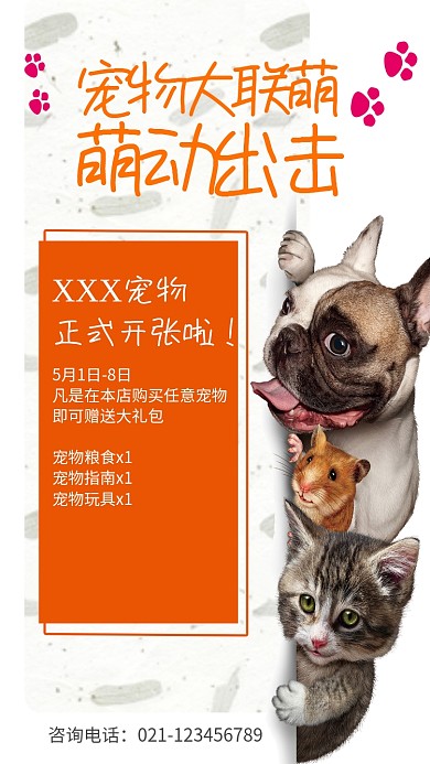 可爱宠物店开张促销海报