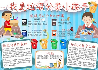 蓝色我是垃圾分类小能手小报手抄报模板