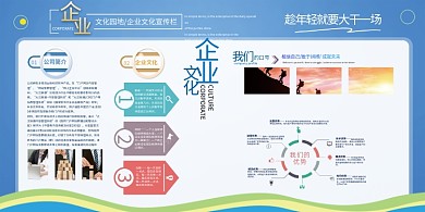 文化墙展板企业文化发展蓝色简约风展板