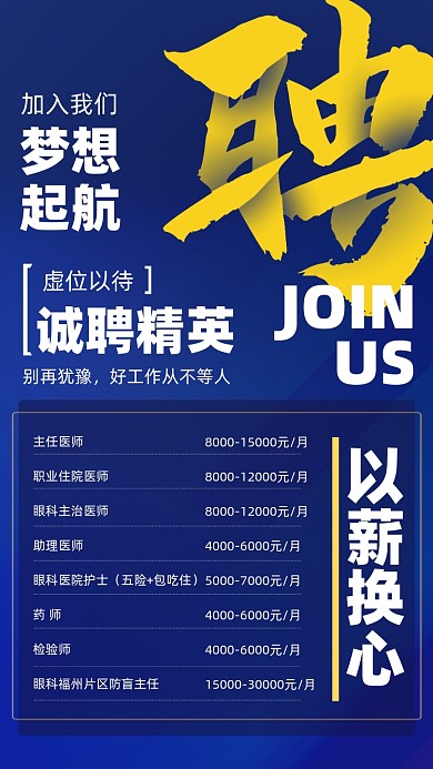 医科招聘简约蓝色摄影图海报