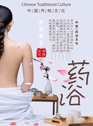 中国传统药浴文化宣传海报