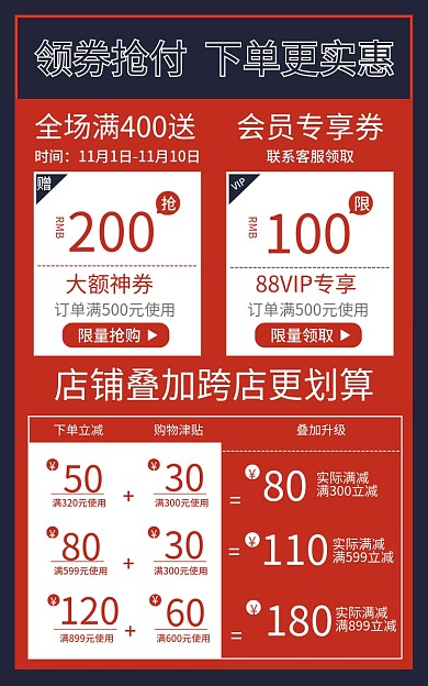 店铺活动下单立减购物津贴满减优惠券