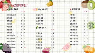 简约小清新奶茶店菜单价目表