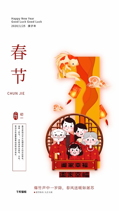 鼠年习俗简约2020新年春节海报