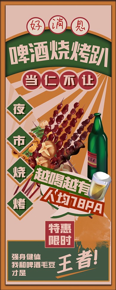 啤酒烧烤复古易拉宝