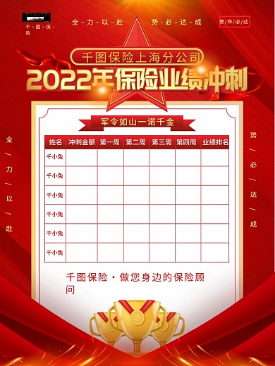 保险销售业绩冲刺表表格海报