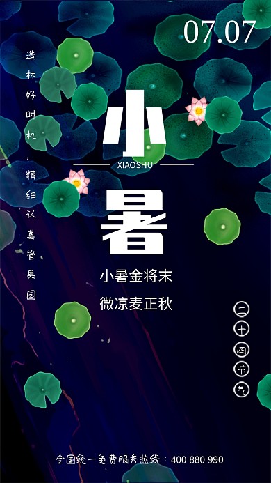 深绿色清新小暑节气手机海报