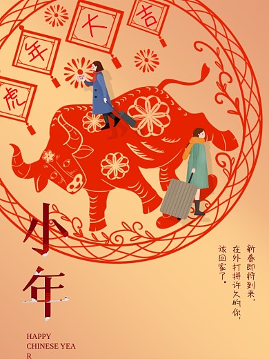 小年传统节日习俗牛年喜庆过年春节海报