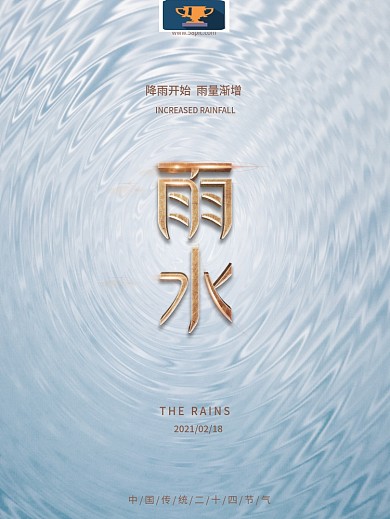 简约商业二十四节气雨水金属字广告海报