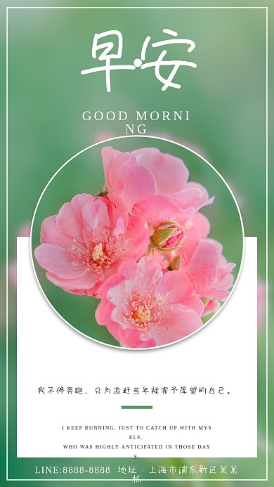 励志激励简约风蔷薇花日签早安图朋友圈海报