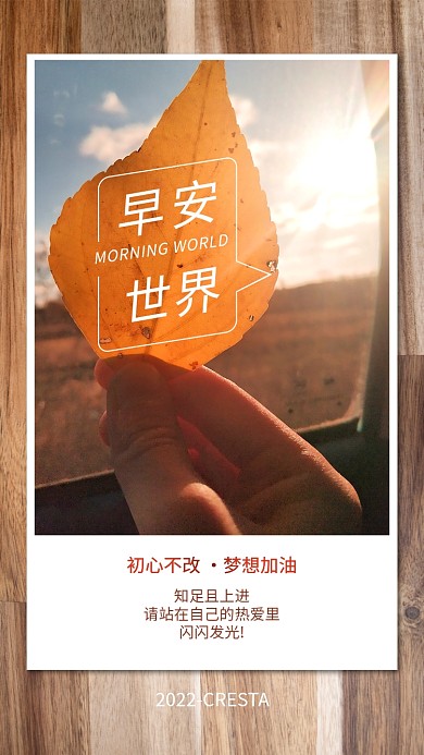 橙色大气简约风你好早安手机海报