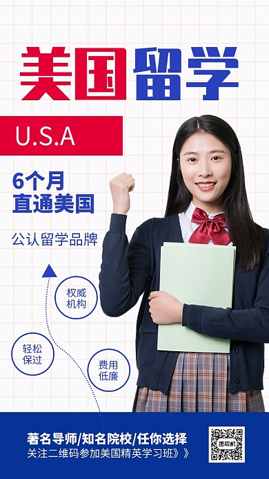 简约风美国留学培训学校机构海报