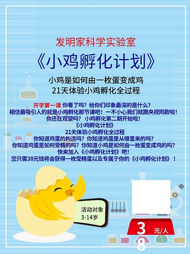 活动对象科学实验小鸡孵化海报
