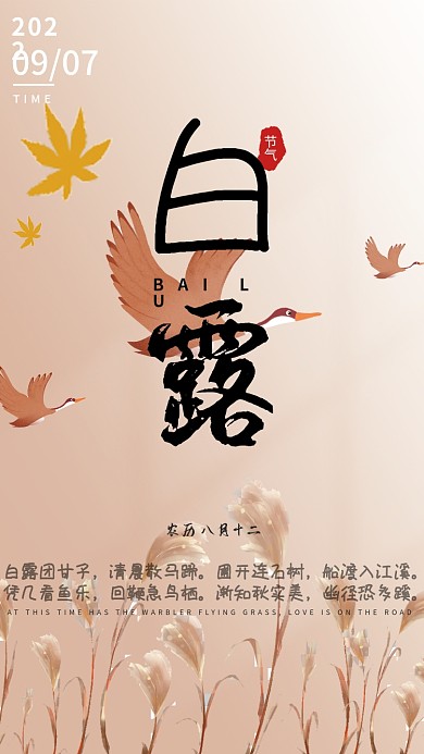 简约清新传统二十四节气白露海报