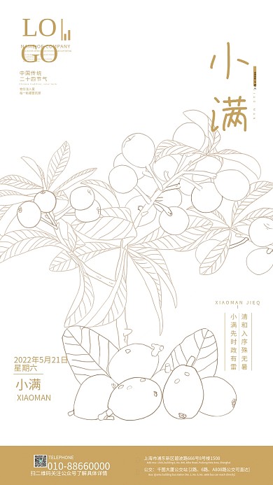 线条风中国传统二十四节气小满节日宣传海报