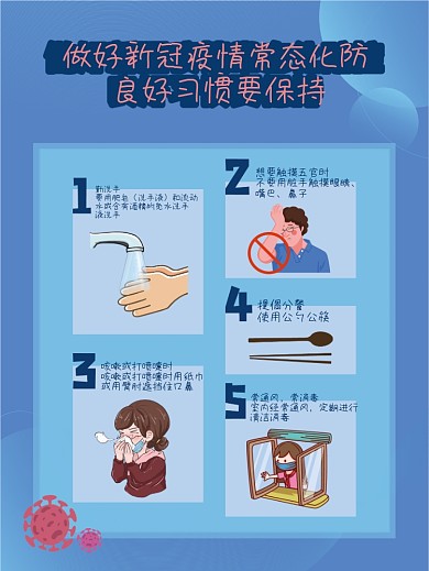 手绘卡通新冠肺炎疫情常态化防控宣传海报