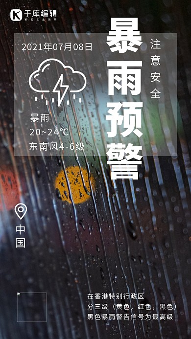 暴雨预警摄影风暴雨预警黑色摄影风手机海报
