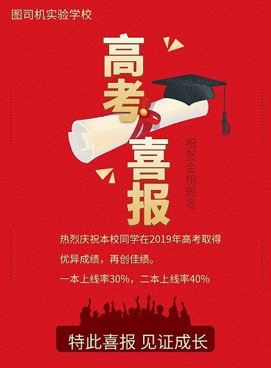 红色喜气高考金榜题名海报印刷