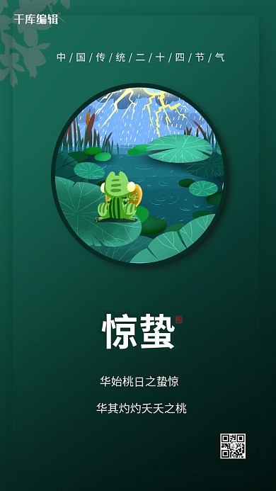 惊蛰节气青蛙绿色简约海报
