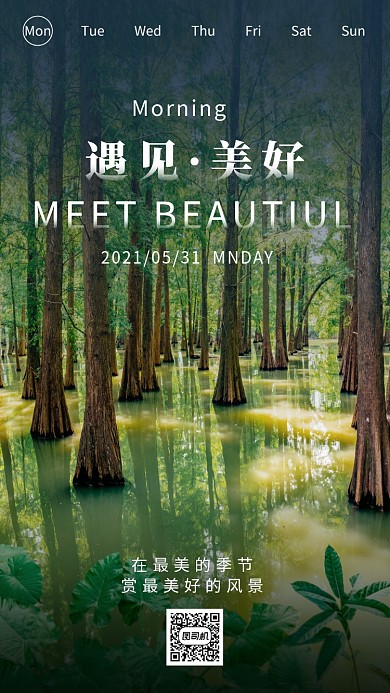 自然风景清新实景日签手机海报