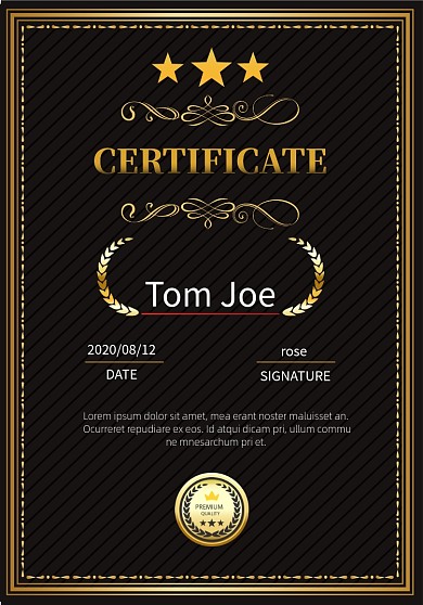 黑金式商务荣誉证书