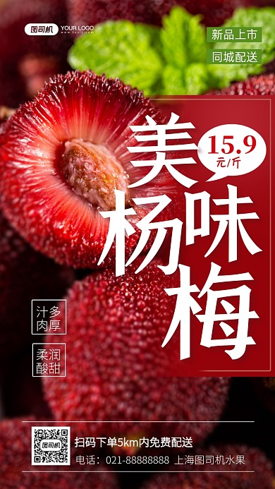 当季水果杨梅上新写实手机海报