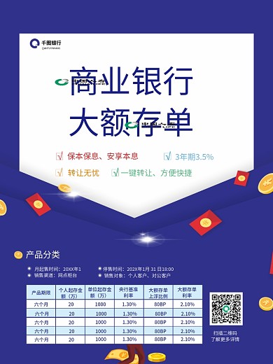 银行大额存单单页海报