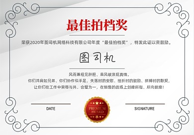 简约最佳拍档奖年终奖荣誉证书