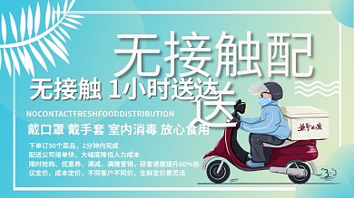 蓝绿色送宅家防疫情无接触配送展板