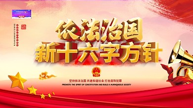 创意依法治国新十六字方针党建展板