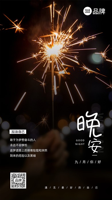晚安烟花摄影图海报