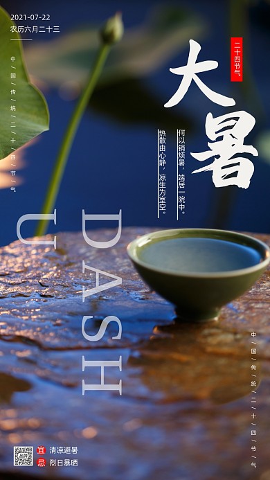 大暑节气荷花摄影图海报