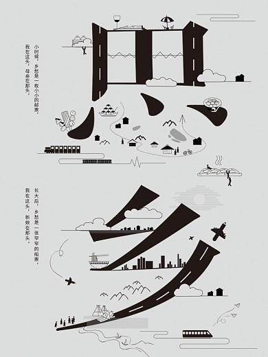 思乡美食家乡愁城市字融画