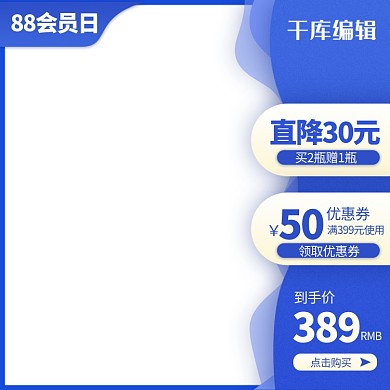 88会员日通用蓝色简约电商主图直通车