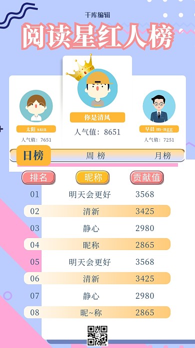 排行榜几何蓝色清新扁平手机海报