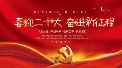 大气红色喜迎党的二十大党建风海报展板背景