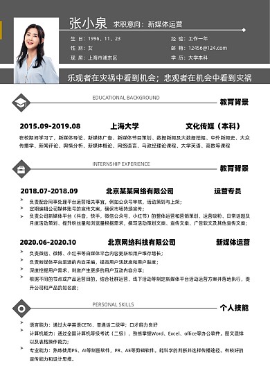 新媒体运营简约简历