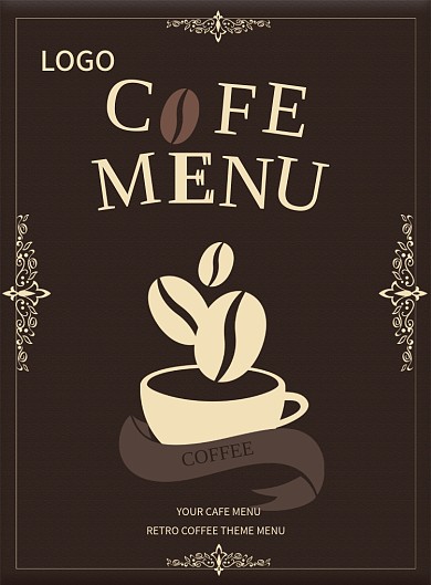 复古咖啡菜单咖啡店咖啡杯冰咖啡餐饮棕色