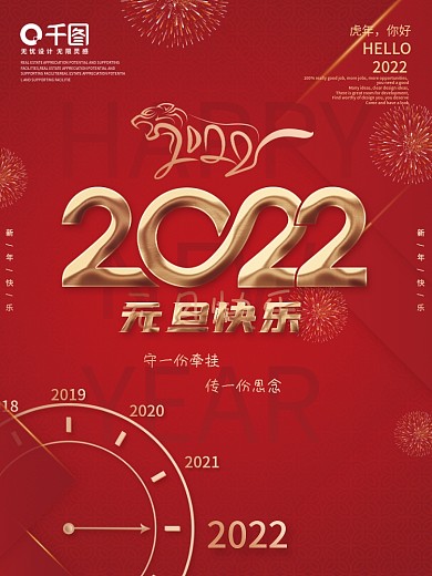 2022虎年新年元旦祝福海报