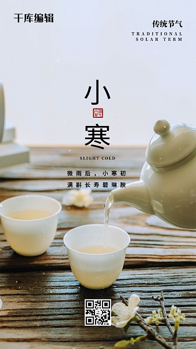 二十四节气小寒白色简约海报