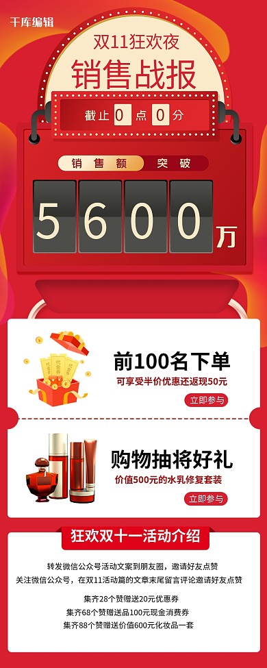 千库编辑原创元素11战报红色促销营销长图