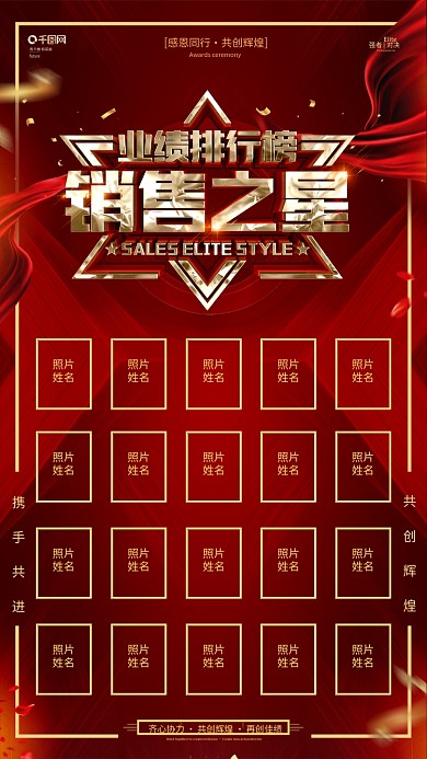 原创红金大气销售业绩榜海报