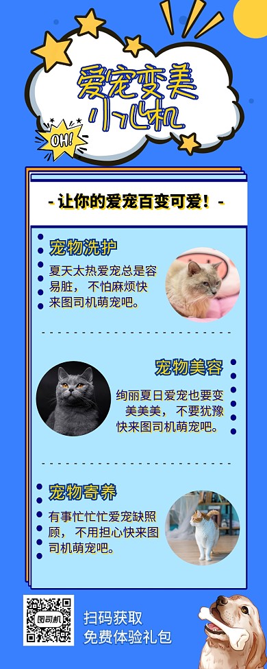 宠物医院宠物护理寄养美容长图海报
