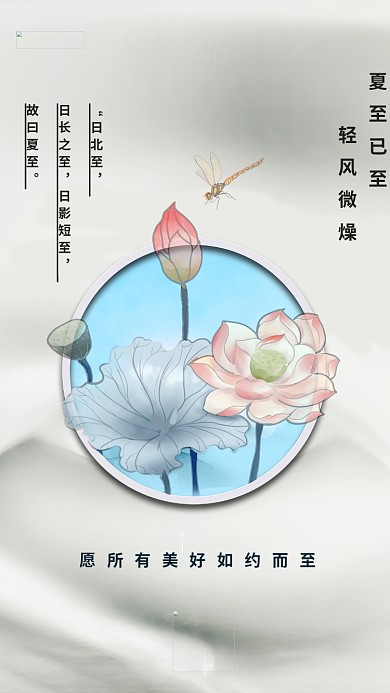 二十四节气夏至荷花灰调中国风海报