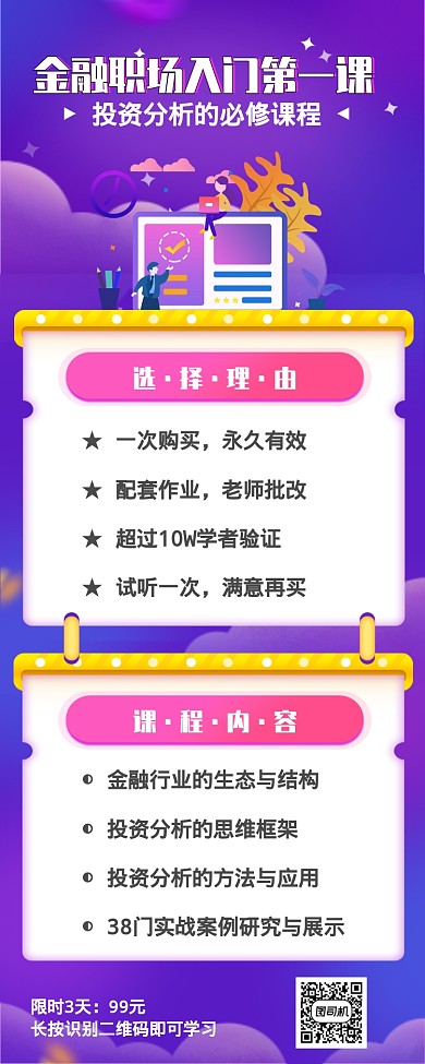 扁平商务金融培训长图海报