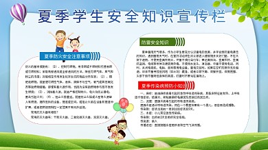 夏季学生安全知识宣传栏展板海报