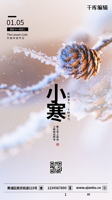 小寒节气白色简约海报