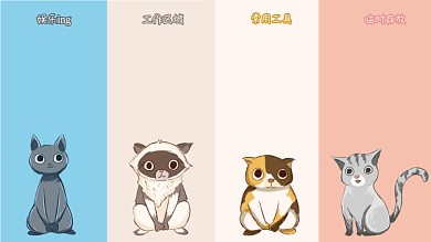 小猫咪电脑临时存放常用工具四分区卡通趣味壁纸背景