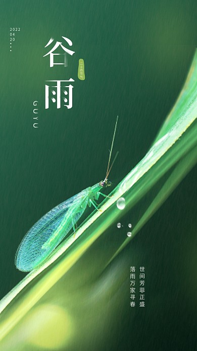 原创意清新绿色二十四节气谷雨海报