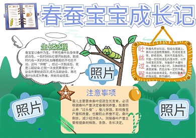春蚕宝宝成长记卡通小学生小报模板